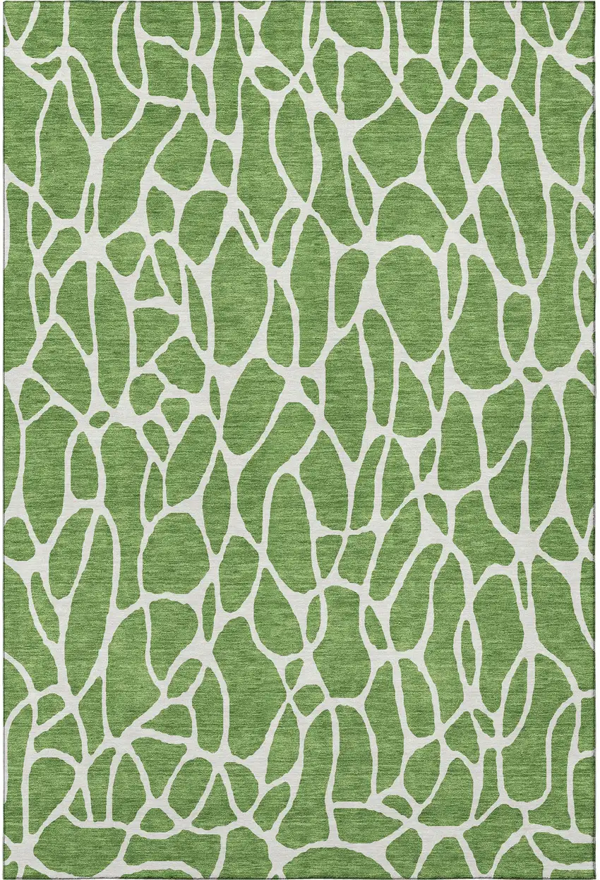 Green And Ivory Geometric Washable Area Rug With UV Protection Photo 3