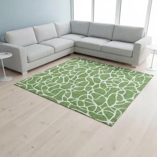 Green And Ivory Geometric Washable Area Rug With UV Protection Photo 2