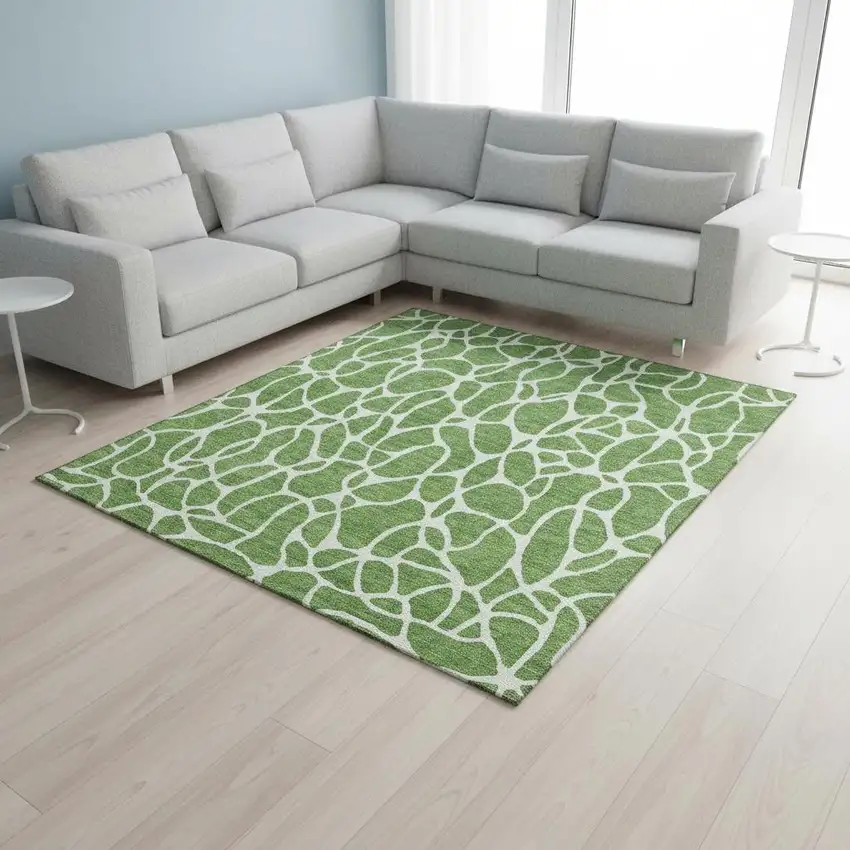 Green And Ivory Geometric Washable Area Rug With UV Protection Photo 2