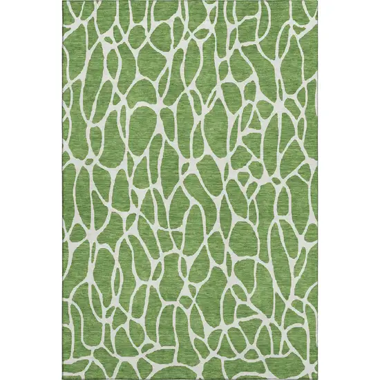 Green And Ivory Geometric Washable Area Rug With UV Protection Photo 1