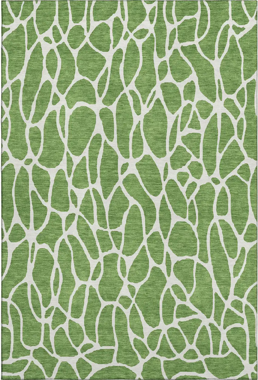 Green And Ivory Geometric Washable Area Rug With UV Protection Photo 1