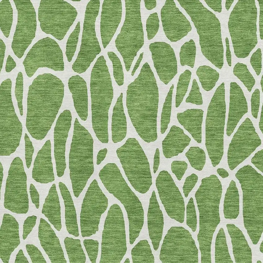 Green And Ivory Geometric Washable Area Rug With UV Protection Photo 2