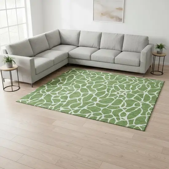 Green And Ivory Geometric Washable Area Rug With UV Protection Photo 2
