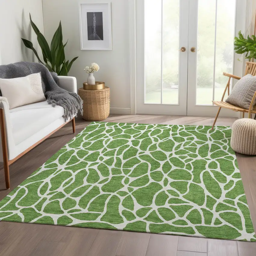 Green And Ivory Geometric Washable Area Rug With UV Protection Photo 5