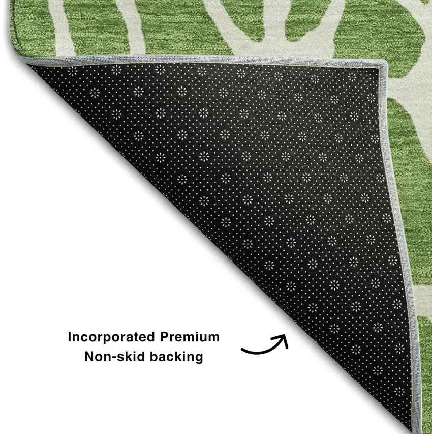 Green And Ivory Geometric Washable Area Rug With UV Protection Photo 6