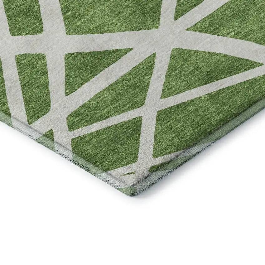 Green And Ivory Geometric Washable Area Rug With UV Protection Photo 8