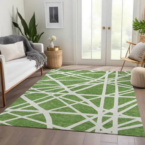 Green And Ivory Geometric Washable Area Rug With UV Protection Photo 5