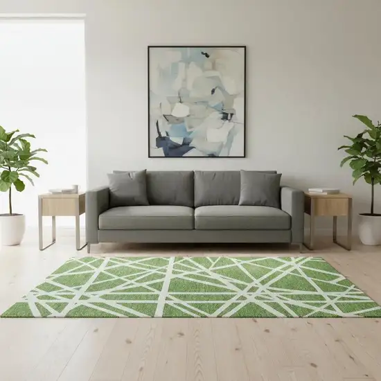 Green And Ivory Geometric Washable Area Rug With UV Protection Photo 2
