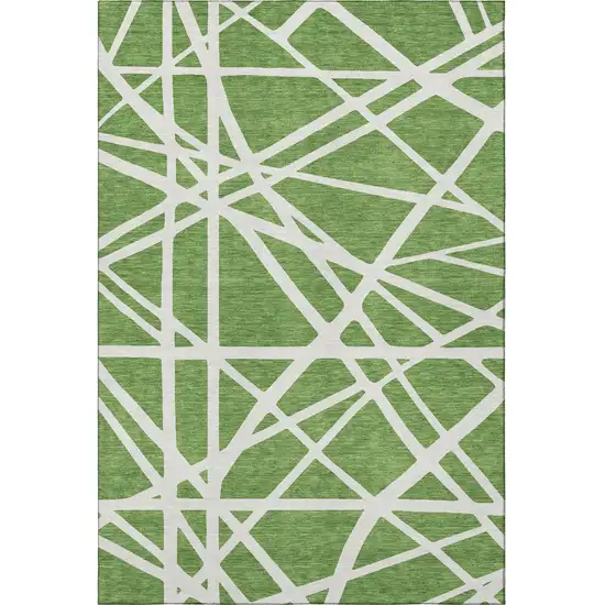 Green And Ivory Geometric Washable Area Rug With UV Protection Photo 3