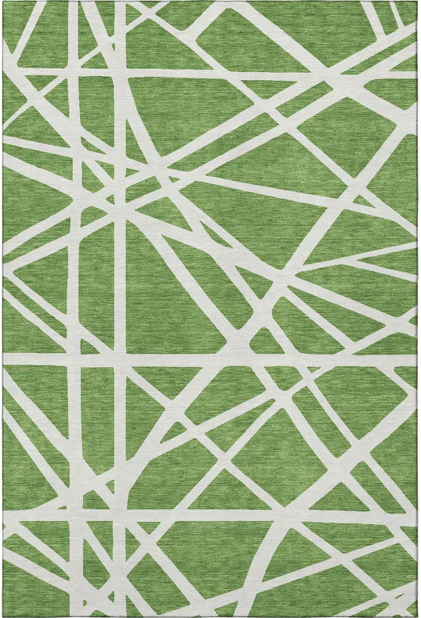 Green And Ivory Geometric Washable Area Rug With UV Protection Photo 3