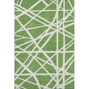 Photo of Green And Ivory Geometric Washable Area Rug With UV Protection