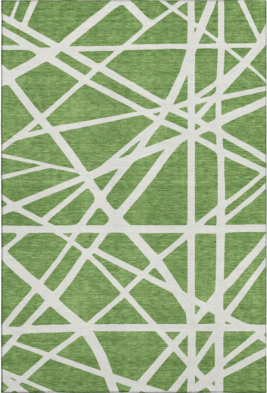 Green And Ivory Geometric Washable Area Rug With UV Protection Photo 1