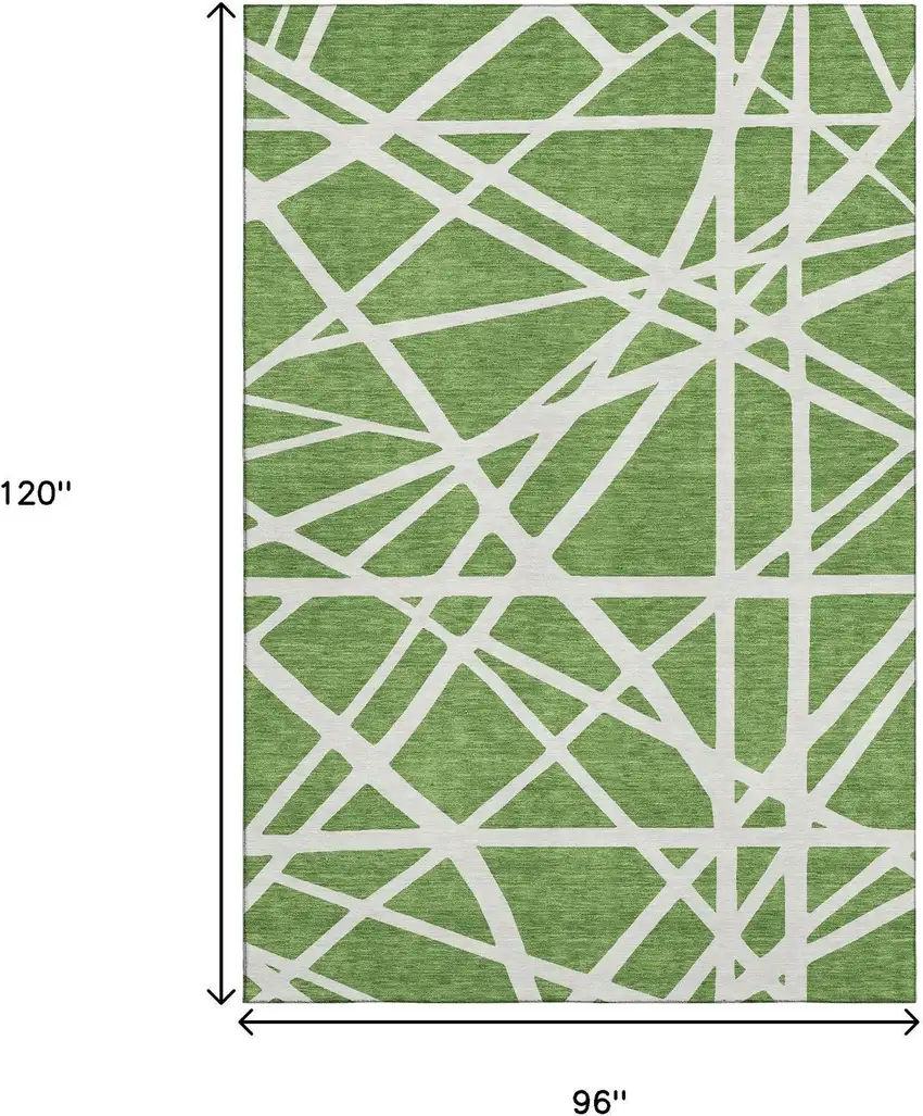 Green And Ivory Geometric Washable Area Rug With UV Protection Photo 8
