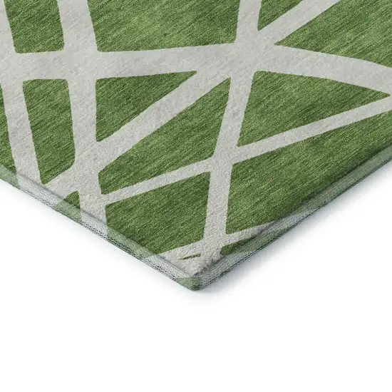 Green And Ivory Geometric Washable Area Rug With UV Protection Photo 8