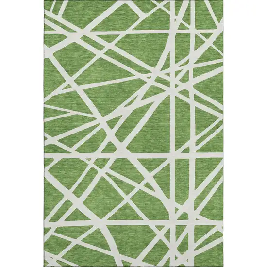 Green And Ivory Geometric Washable Area Rug With UV Protection Photo 1