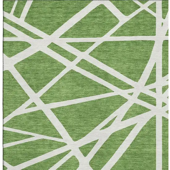 Green And Ivory Geometric Washable Area Rug With UV Protection Photo 2