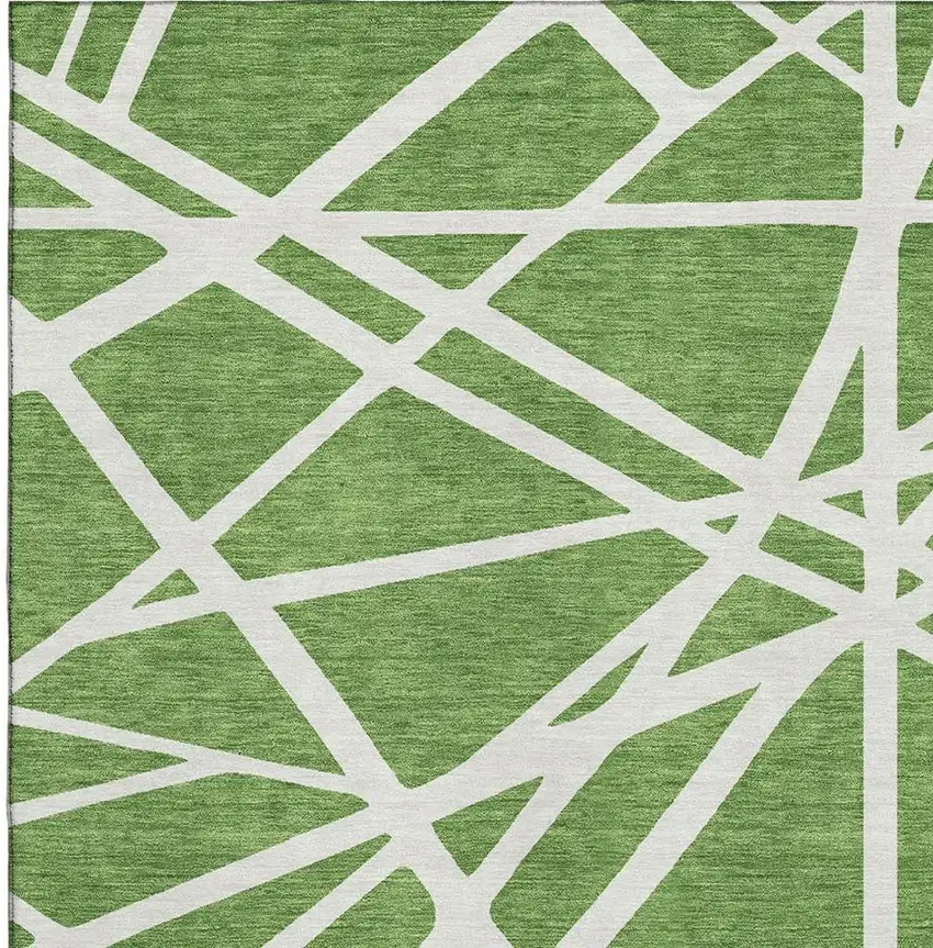 Green And Ivory Geometric Washable Area Rug With UV Protection Photo 2