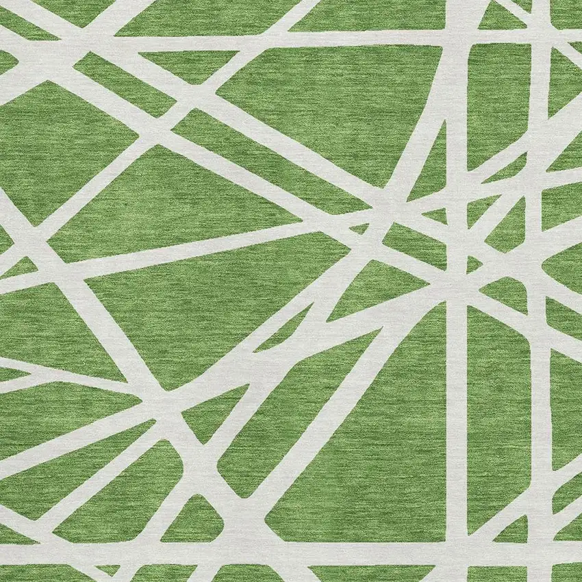 Green And Ivory Geometric Washable Area Rug With UV Protection Photo 2