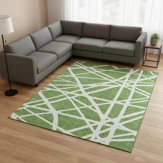 Green And Ivory Geometric Washable Area Rug With UV Protection Photo 2
