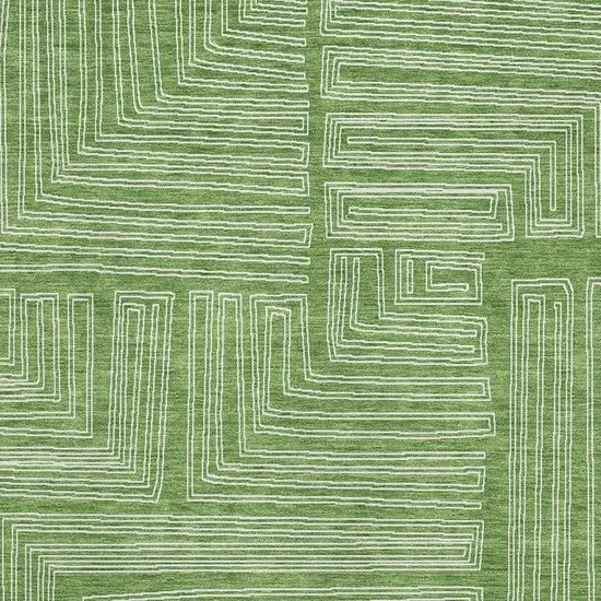 Green And Ivory Geometric Washable Area Rug With UV Protection Photo 2
