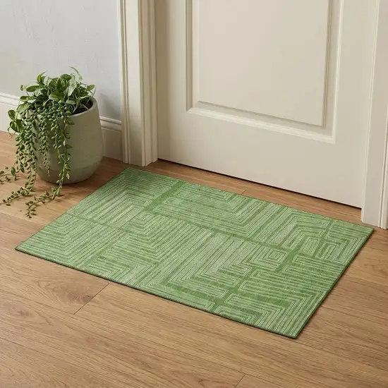 Green And Ivory Geometric Washable Area Rug With UV Protection Photo 1
