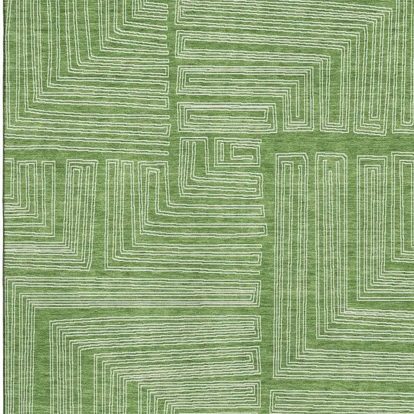 Green And Ivory Geometric Washable Area Rug With UV Protection Photo 3