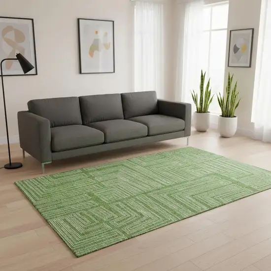 Green And Ivory Geometric Washable Area Rug With UV Protection Photo 2