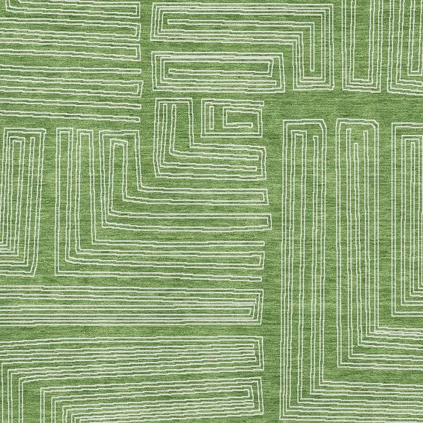 Green And Ivory Geometric Washable Area Rug With UV Protection Photo 2