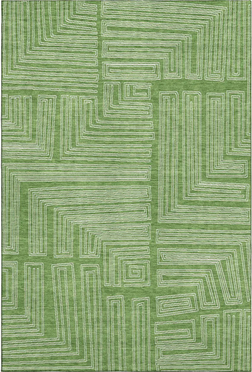 Green And Ivory Geometric Washable Area Rug With UV Protection Photo 1