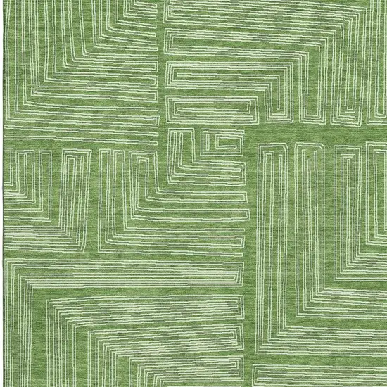 Green And Ivory Geometric Washable Area Rug With UV Protection Photo 3