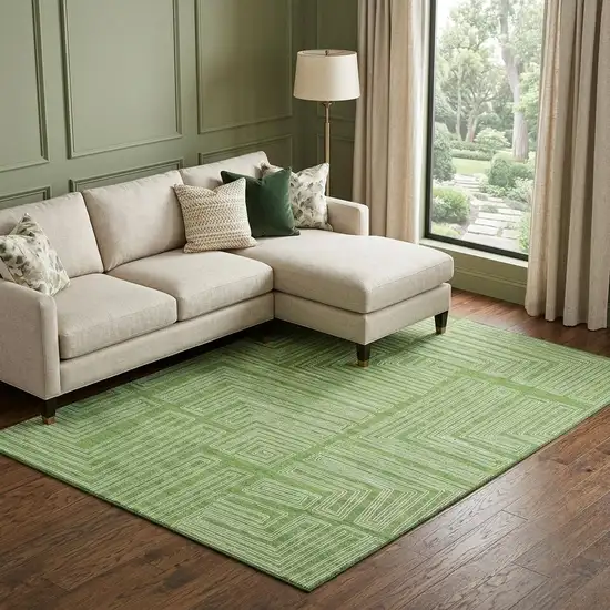Green And Ivory Geometric Washable Area Rug With UV Protection Photo 1