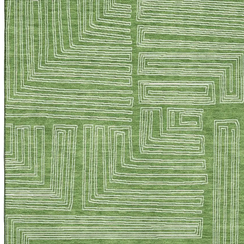 Green And Ivory Geometric Washable Area Rug With UV Protection Photo 2