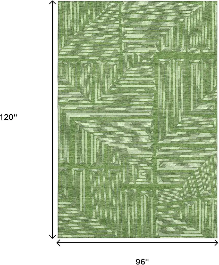 Green And Ivory Geometric Washable Area Rug With UV Protection Photo 8