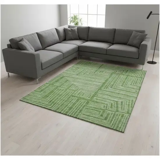 Green And Ivory Geometric Washable Area Rug With UV Protection Photo 2