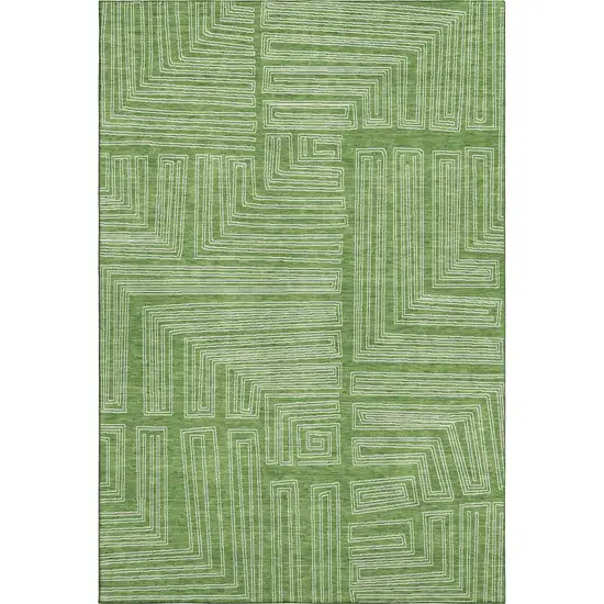 Green And Ivory Geometric Washable Area Rug With UV Protection Photo 1
