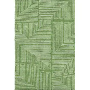 Photo of Green And Ivory Geometric Washable Area Rug With UV Protection
