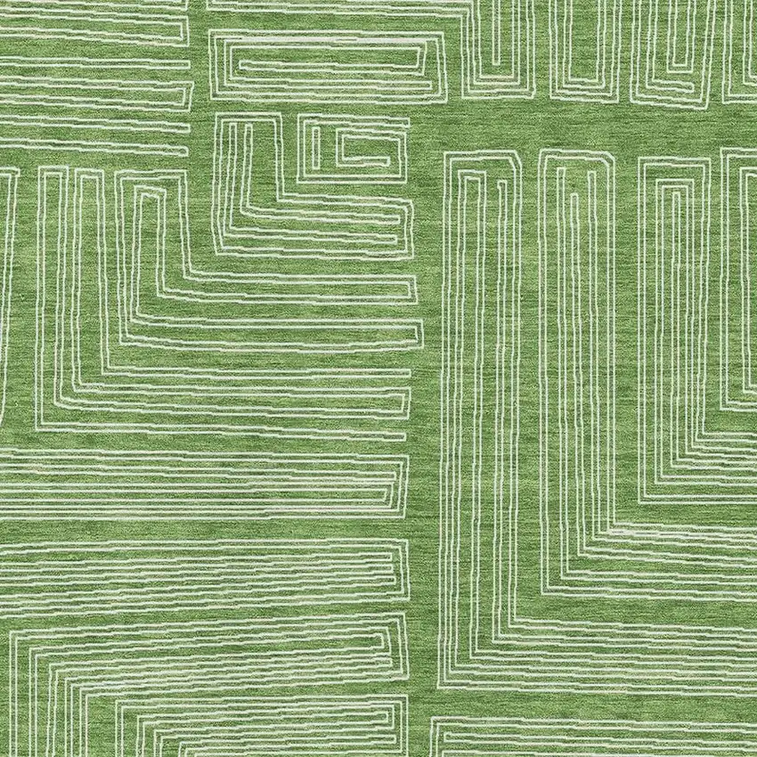 Green And Ivory Geometric Washable Area Rug With UV Protection Photo 2