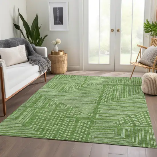 Green And Ivory Geometric Washable Area Rug With UV Protection Photo 5