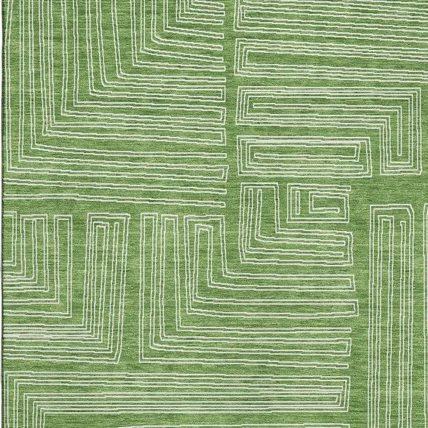 Green And Ivory Geometric Washable Area Rug With UV Protection Photo 2