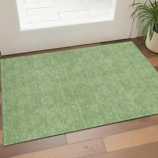 Green And Ivory Geometric Washable Area Rug With UV Protection Photo 1