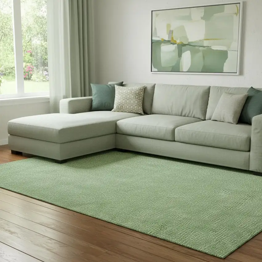 Green And Ivory Geometric Washable Area Rug With UV Protection Photo 2