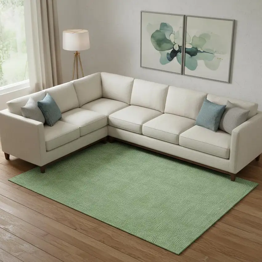 Green And Ivory Geometric Washable Area Rug With UV Protection Photo 1