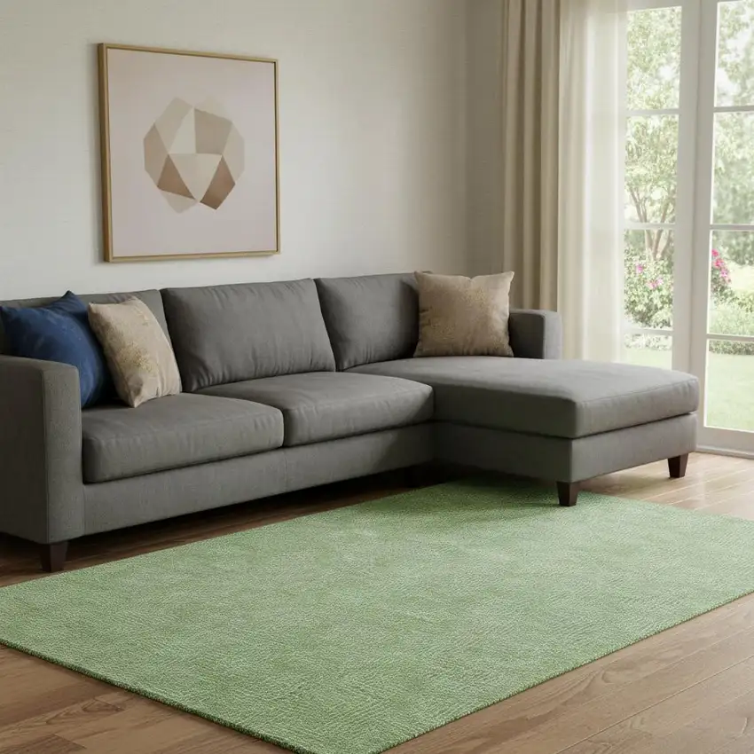 Green And Ivory Geometric Washable Area Rug With UV Protection Photo 2