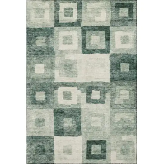 Green And Ivory Geometric Washable Area Rug With UV Protection Photo 3