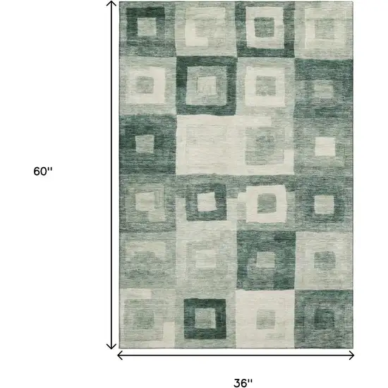 Green And Ivory Geometric Washable Area Rug With UV Protection Photo 3