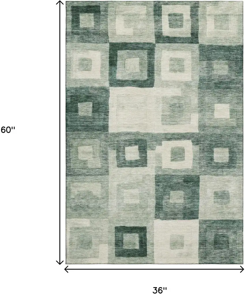 Green And Ivory Geometric Washable Area Rug With UV Protection Photo 3