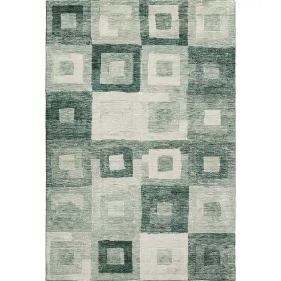 Green And Ivory Geometric Washable Area Rug With UV Protection Photo 1