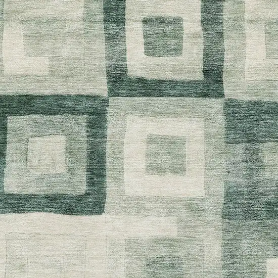 Green And Ivory Geometric Washable Area Rug With UV Protection Photo 2