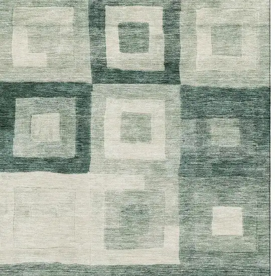 Green And Ivory Geometric Washable Area Rug With UV Protection Photo 3