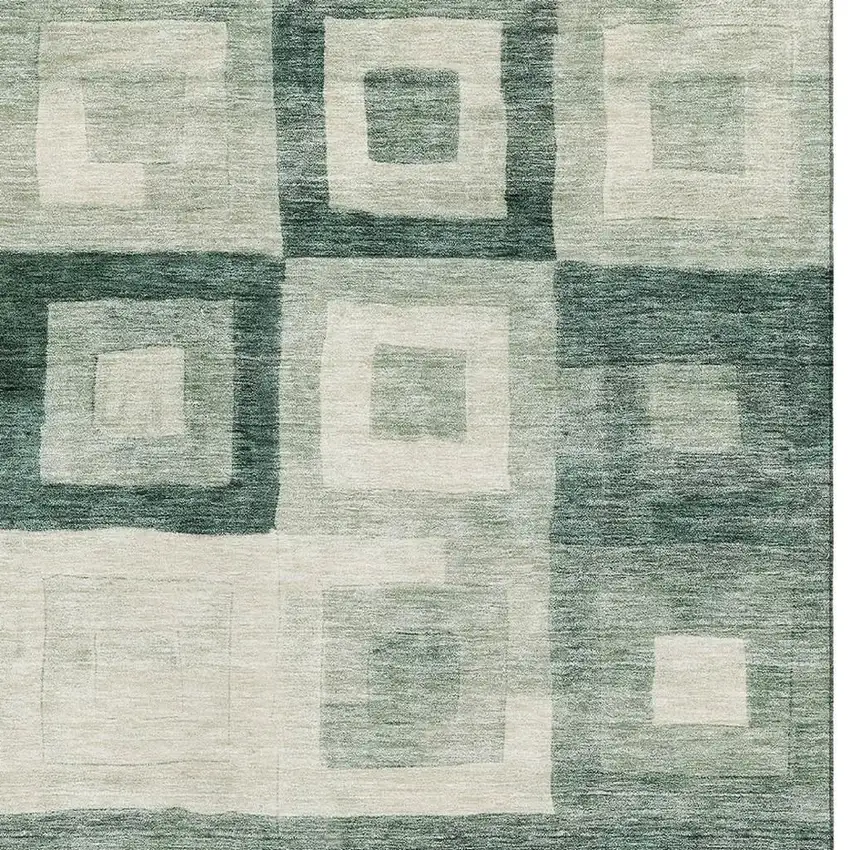 Green And Ivory Geometric Washable Area Rug With UV Protection Photo 3